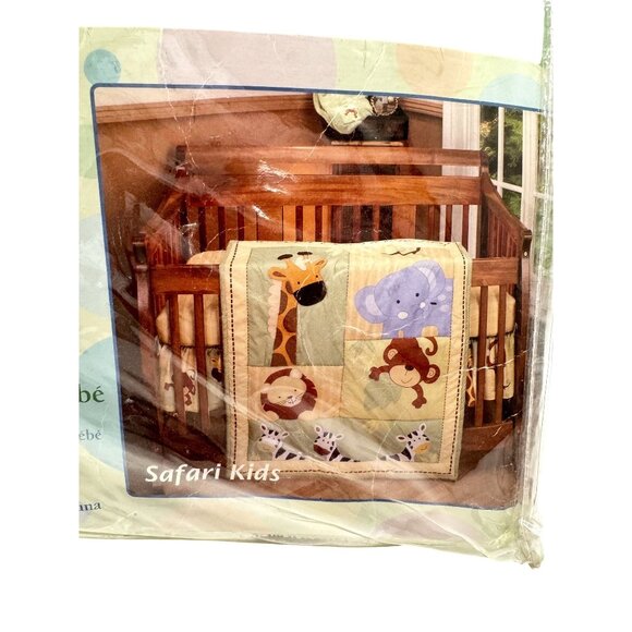 Nojo Safari Jungle Babies 3 Pc Crib Bed Set Elephant Monkey Giraffe Zebra Lion - Picture 2 of 3